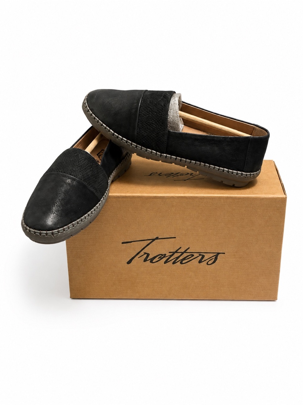 Trotters Black Suede-Look Slip-On Loafers